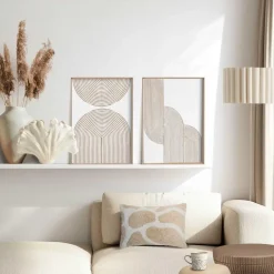 Abstracte wanddecoratie set met structuur Taupe bogen - 40 x 30cm