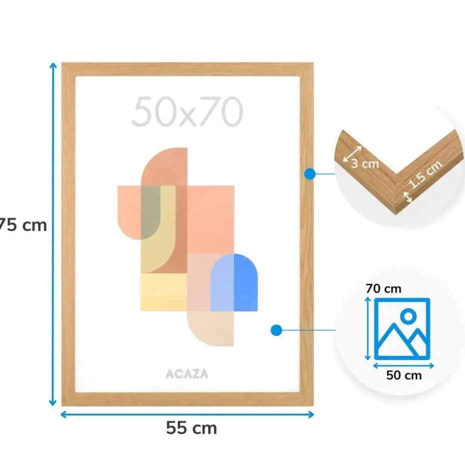 ACAZA Fotokader - Fotolijst - 50x70 cm - MDF hout & plexiglas - Warme Eik kleur
