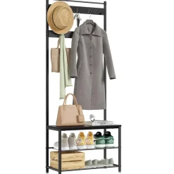 ACAZA® Staande Kapstok met 9 Haken en Schoenenrek - Garderoberek - Zwart