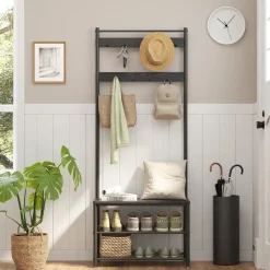 ACAZA® Staande Kapstok met 9 Haken en Schoenenrek - Garderoberek - Zwart