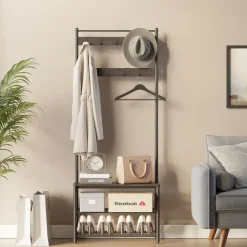 ACAZA® Staande Kapstok met 9 Haken en Schoenenrek - Garderoberek - Zwart