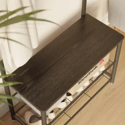 ACAZA® Staande Kapstok met 9 Haken en Schoenenrek - Garderoberek - Zwart