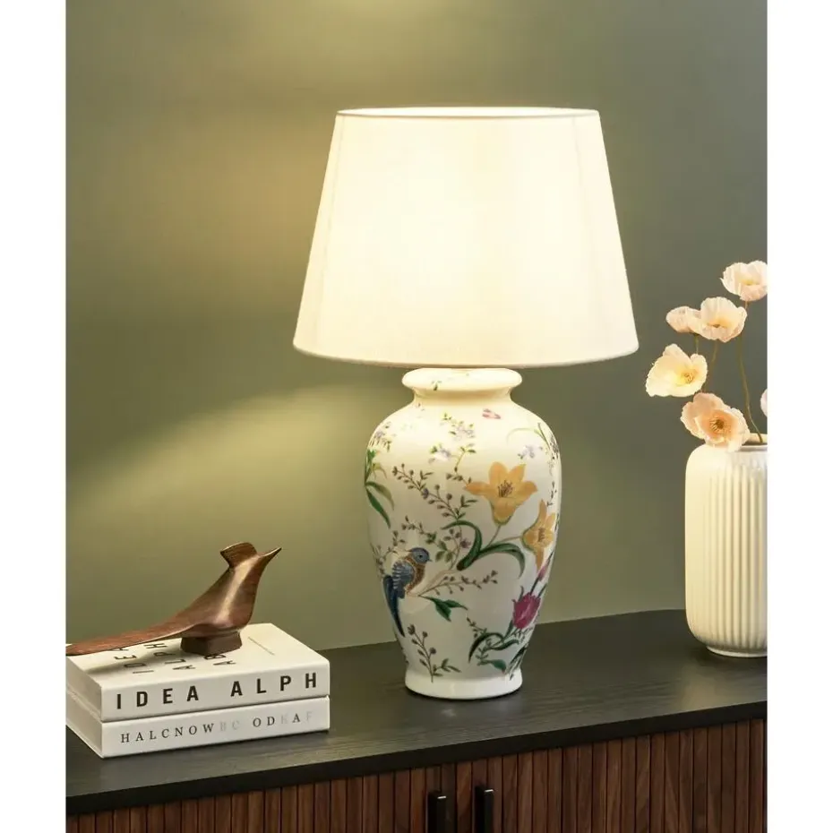 ACROSSO - Tafellamp - Wit - Porselein/Linnen