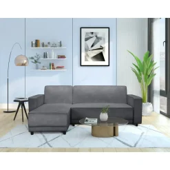 Allie - 3-zits hoekslaapbank in antraciet fluweel