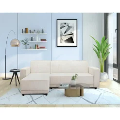Allie - 3-zits hoekslaapbank in crèmekleurige stof