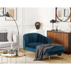 ALLIER - Chaise longue - Blauw - Linkerzijde - Fluweel