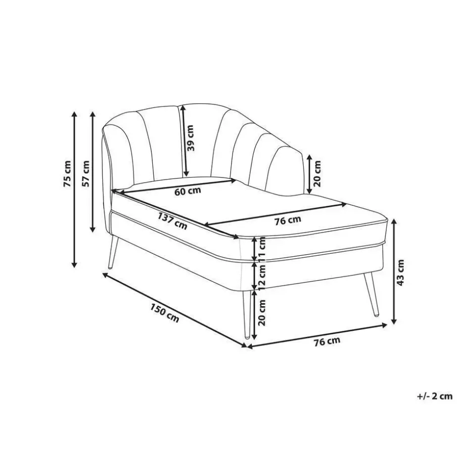 ALLIER - Chaise longue - Groen - Rechterzijde - Fluweel