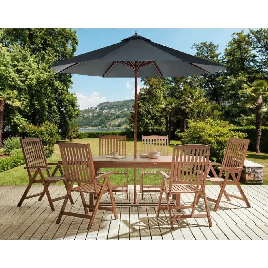 AMANTEA - Tuinset voor 6 - Donkere houtkleur/Grijs - Acaciahout