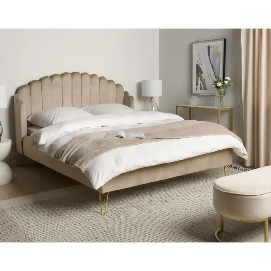 AMBILLOU - Tweepersoonsbed - Taupe - 160 x 200 cm - Fluweel