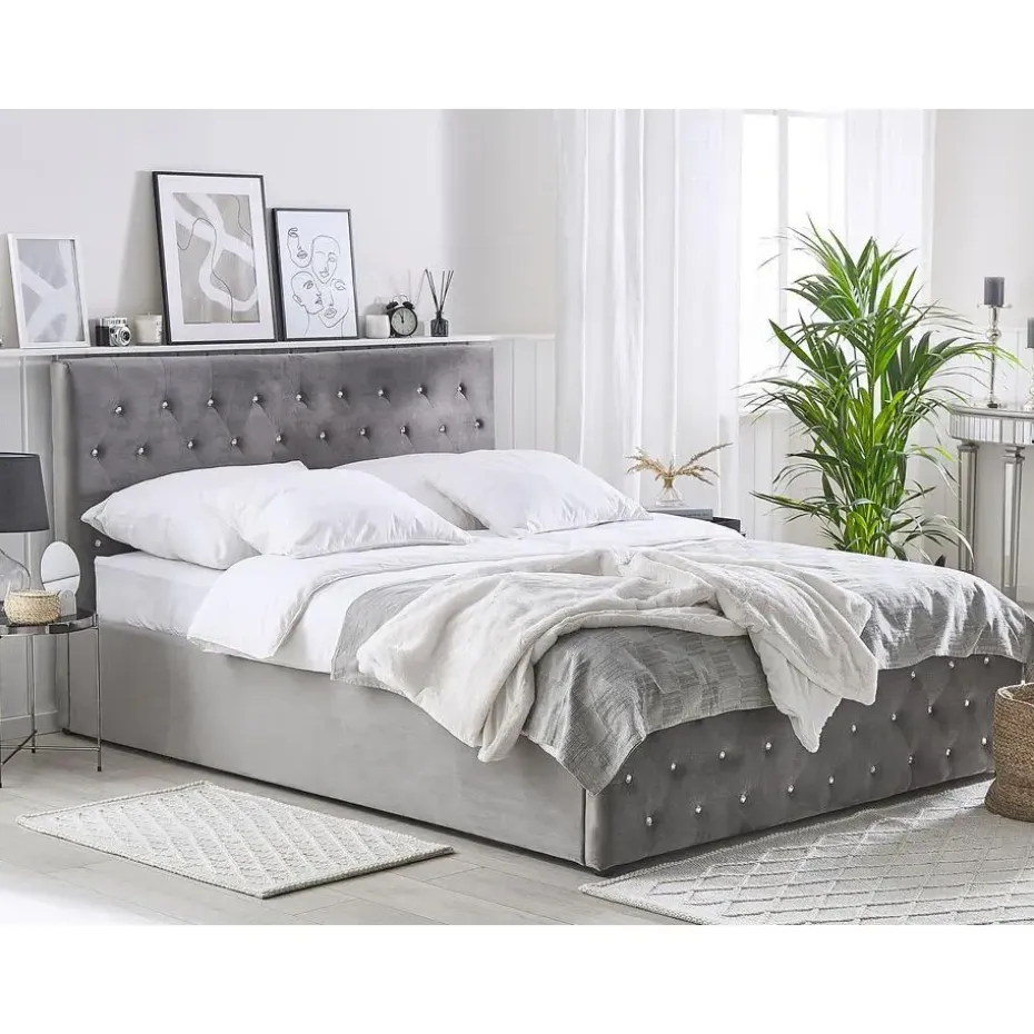 AMIENS - Bed met opbergruimte - Grijs - 160 x 200 cm - Fluweel