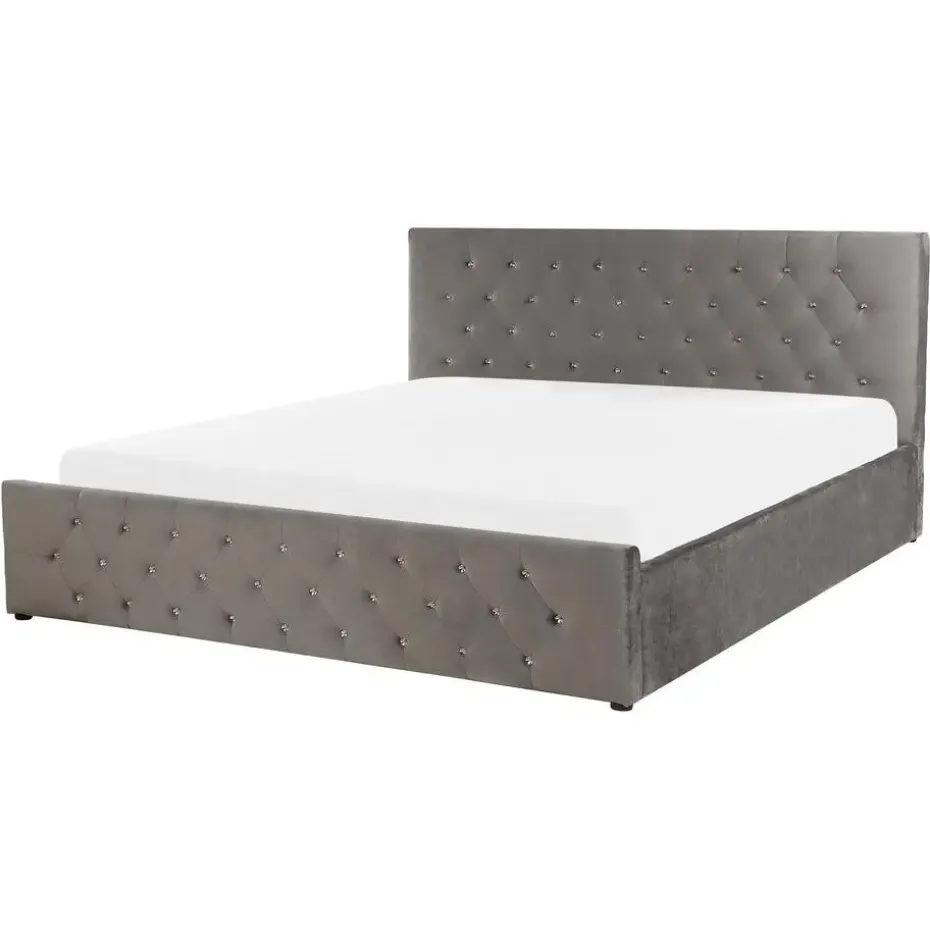 AMIENS - Bed met opbergruimte - Grijs - 160 x 200 cm - Fluweel