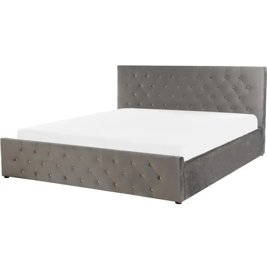 AMIENS - Bed met opbergruimte - Grijs - 160 x 200 cm - Fluweel