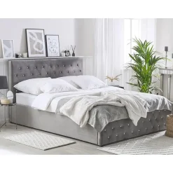 AMIENS - Bed met opbergruimte - Grijs - 140 x 200 cm - Fluweel