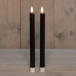 Anna Collection Led dinerkaarsen - 2x - zwart - 25 cm - 3D vlam