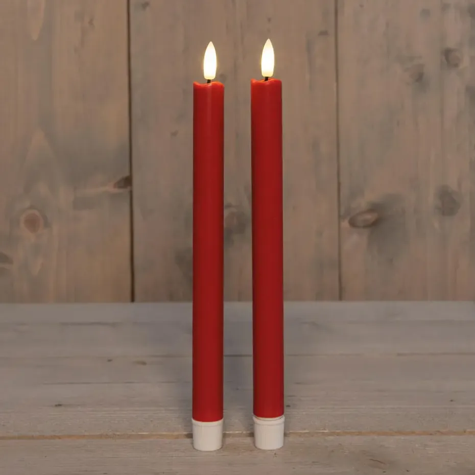 Anna Collection Led dinerkaarsen - 2x - rood - 25 cm - 3D vlam