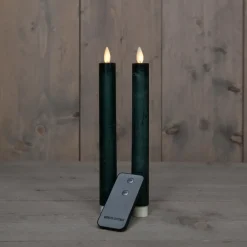 Anna Collection LED dinerkaarsen - 2x - donkergroen - 23 cm