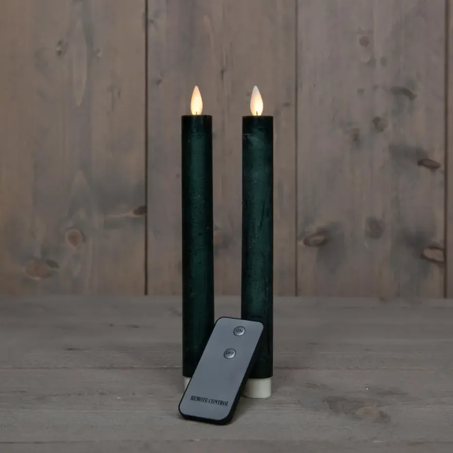 Anna Collection LED dinerkaarsen - 2x - donkergroen - 23 cm