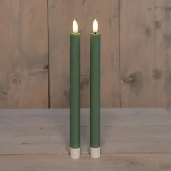 Anna Collection Led dinerkaarsen - 2x - groen - 25 cm - 3D vlam