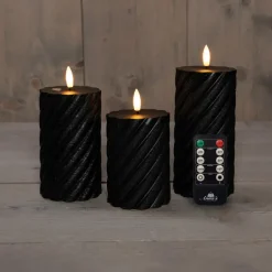 Anna Collection LED kaarsen - 3x - zwart -swirl -afstandsbediening