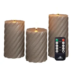 Anna Collection LED kaarsen - 3x - taupe grijs -swirl