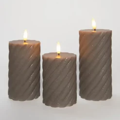 Anna Collection LED kaarsen - 3x - taupe grijs -swirl