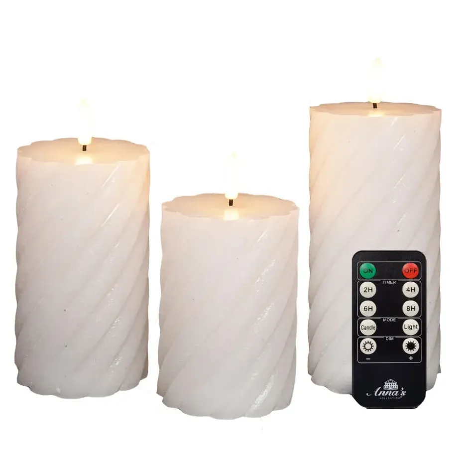 Anna Collection LED kaarsen - 3x - wit -swirl -afstandsbediening