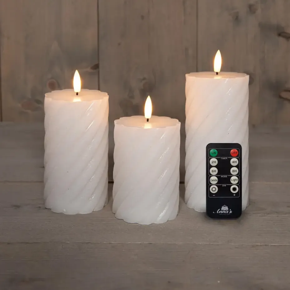 Anna Collection LED kaarsen - 3x - wit -swirl -afstandsbediening
