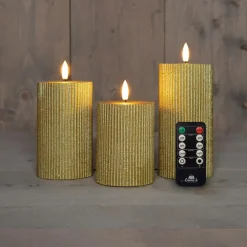 Anna Collection LED stompkaarsen - 3x - goud - ribbel
