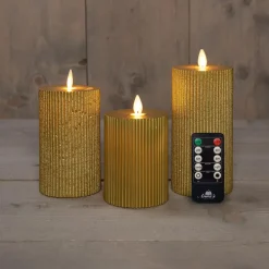 Anna Collection LED stompkaarsen - 3x - goud - ribbel