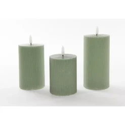 Anna Collection LED stompkaarsen - 3x - jade groen - ribbel - H7,5 cm