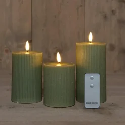 Anna Collection LED stompkaarsen - 3x - jade groen - ribbel - H7,5 cm