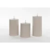Anna Collection LED stompkaarsen - 3x - taupe/grijs - ribbel - H7,5 cm