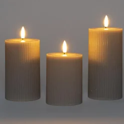 Anna Collection LED stompkaarsen - 3x - taupe/grijs - ribbel - H7,5 cm