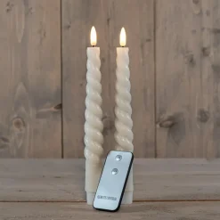Anna Collection LED swirl dinerkaarsen - 2x st - ivoor/creme - 23 cm