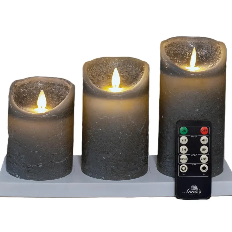 Anna's Collection Anna's Collection LED kaarsen - 3x - grijs