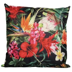 Anna's collection buitenkussen bloem - rood/zwart - 60 x 60 cm