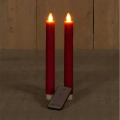 Anna's Collection Dinerkaarsen - 2x - rood - LED - met remote