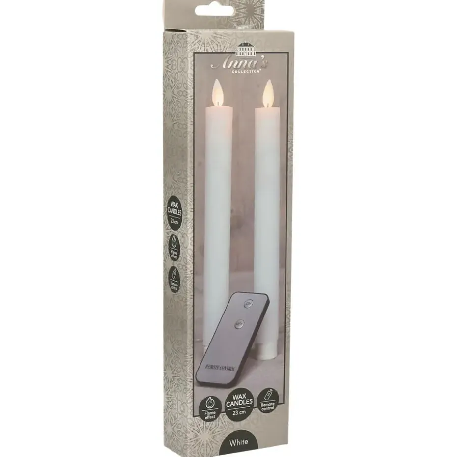 Anna's Collection Dinerkaarsen - wit - 2 stuks - LED - 23 cm