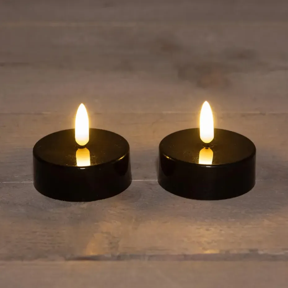 Anna's Collection Jumbo theelichten - 2x - zwart - 6 x 4,5 cm