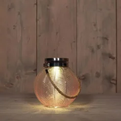 Anna's Collection Lantaarn - solar - roze - glas - 16 cm