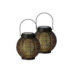 Anna's Collection Lantaarn - metaal - cirkels - solar - 16 cm