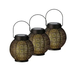 Anna's Collection Lantaarn - metaal - cirkels - solar - 16 cm