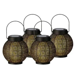 Anna's Collection Lantaarn - metaal - cirkels - solar - 16 cm