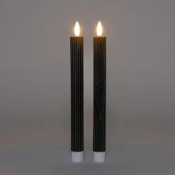 Anna's Collection Led dinerkaarsen - 2x st - zwart - ribbel - 23 cm