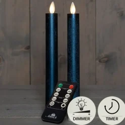 Anna's Collection LED dinerkaarsen - 2x - metallic blauw - 23 cm