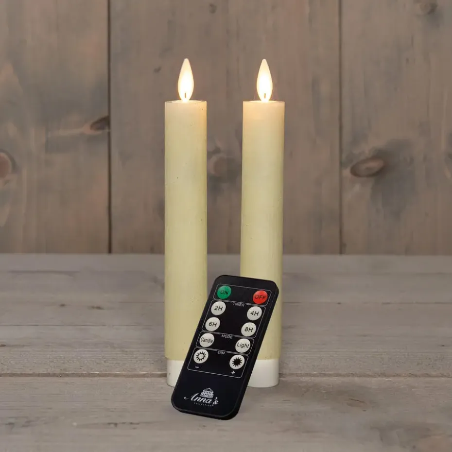 Anna's Collection LED dinerkaarsen - 2x - ivoor wit - 18 cm