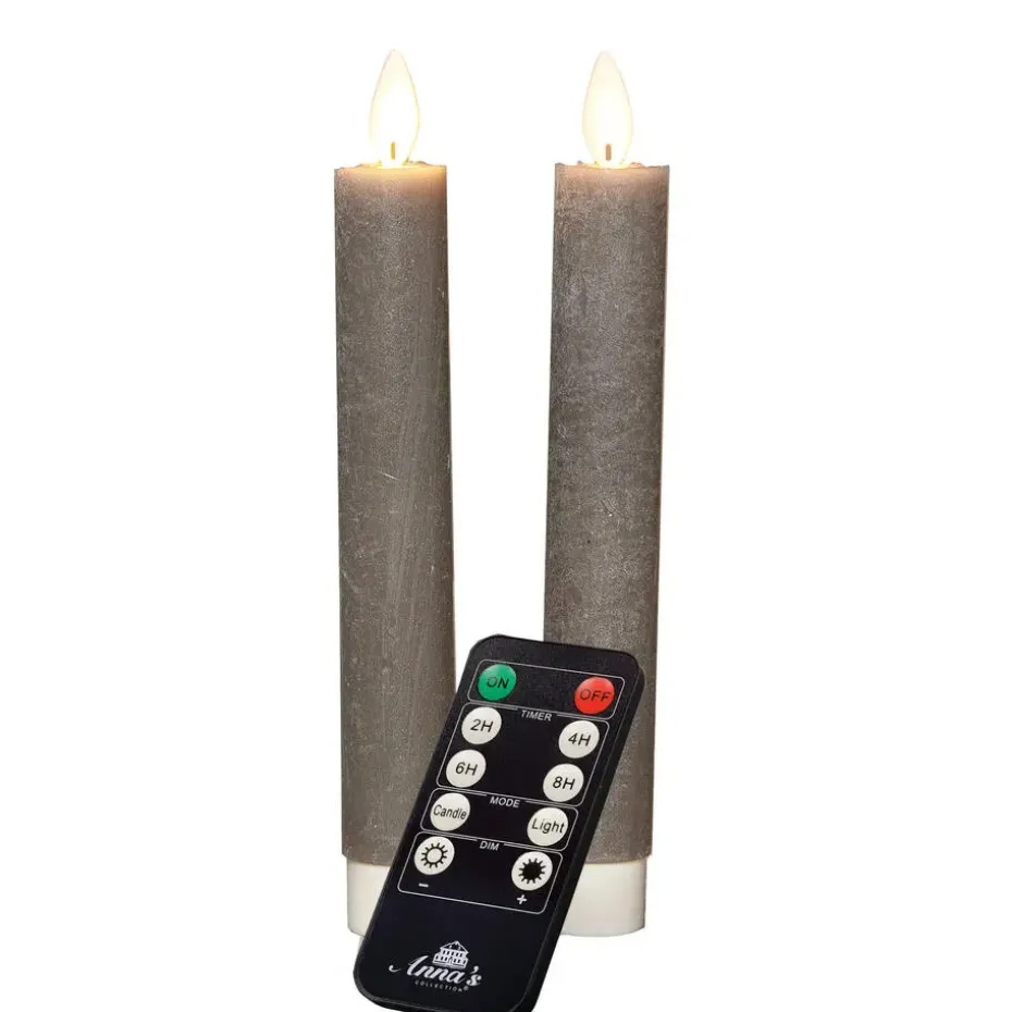 Anna's Collection LED dinerkaarsen - 2x st - taupe grijs - 18 cm