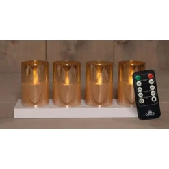 Anna's Collection LED kaarsen in glas -4x - oranje -oplaadstation