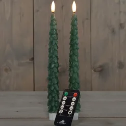 Anna's Collection LED kerstboom dinerkaarsen - 2x - groen - 27 cm