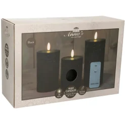 Anna's Collection LED Stompkaarsen -afstandsbediening -3x - zwart